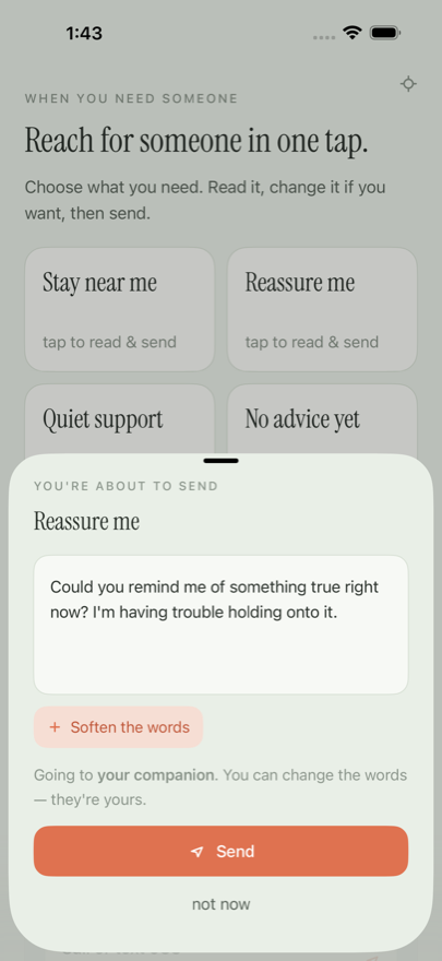 Composing a signal to send: a short, first-person message to the person you invited.